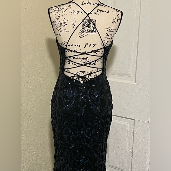 PromGirl Blue Sequin Embellished Sheath Dress - Picture 6 of 7